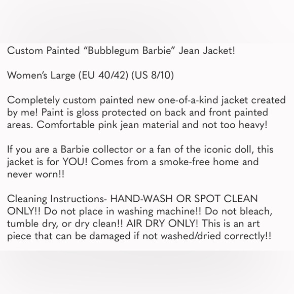 Custom Painted Barbie Pink Jacket! Women’s Large - Picture 5 of 5